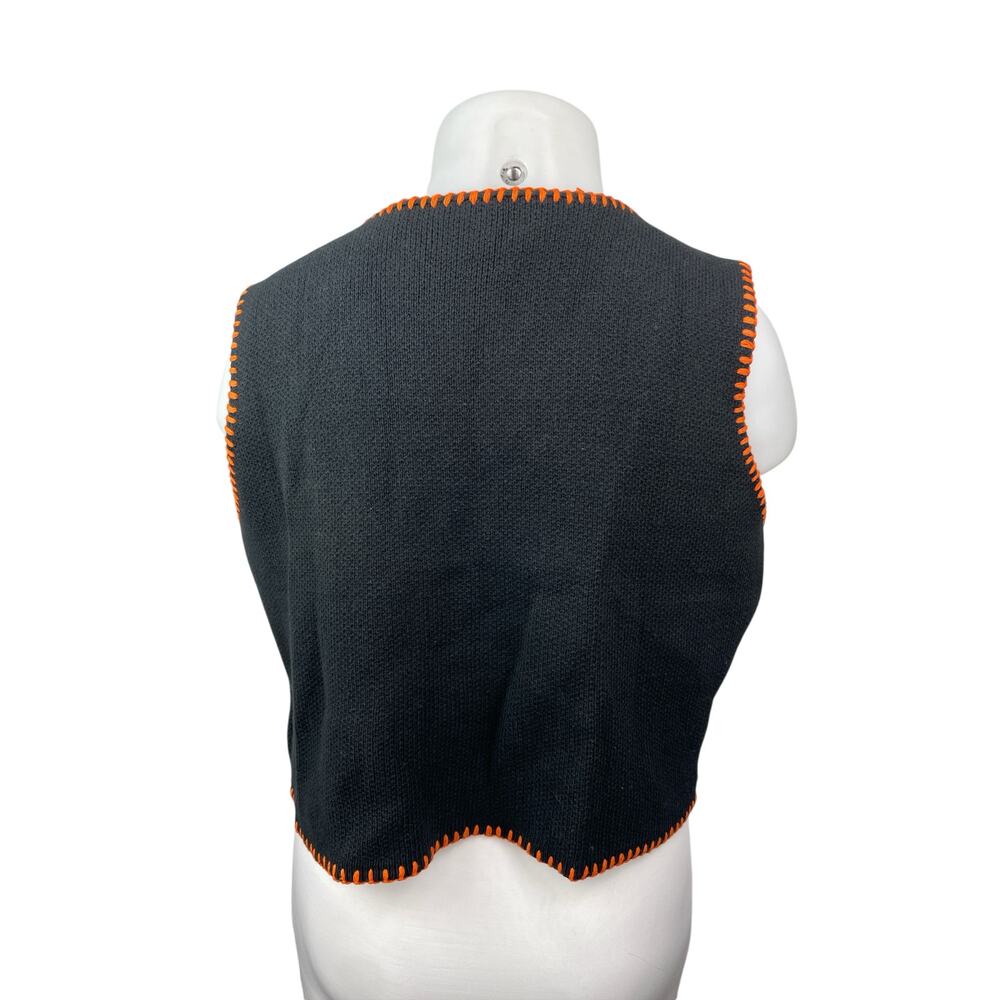 Cider Womens Black Coral Stitch Pumpkin Knit Button Up Cardigan Sweater Vest 3XL - Picture 4 of 6